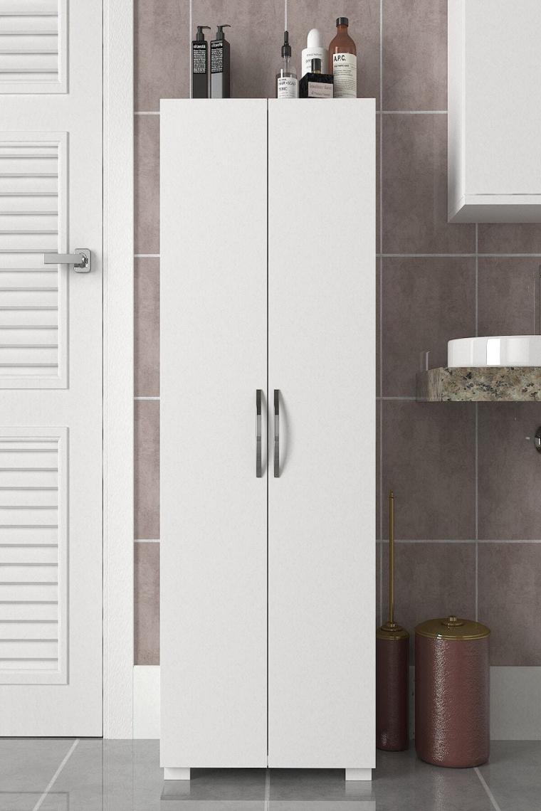 Dorpek Devika 2 Kapaklı Çok Amaçlı 4 Raflı Banyo Mutfak Dolabı Beyaz