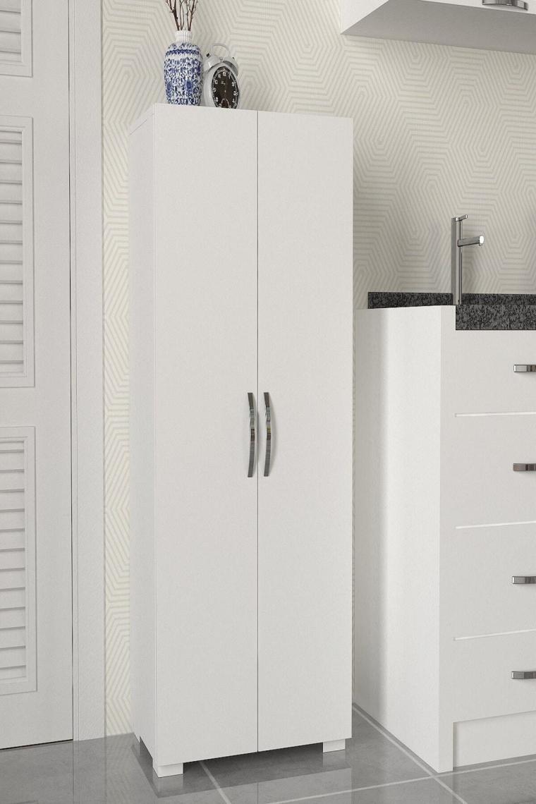 Dorpek Devika 2 Kapaklı Çok Amaçlı 4 Raflı Banyo Mutfak Dolabı Beyaz