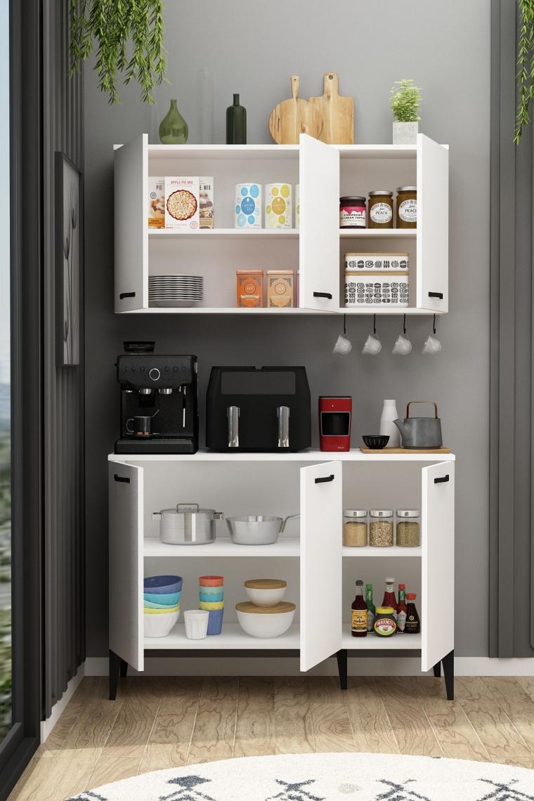 İva+Üst Modül Airfry Dolabı Fırınlı Erzak Dolabı Çok Amaçlı Dolap Askılı Kahve Köşesi