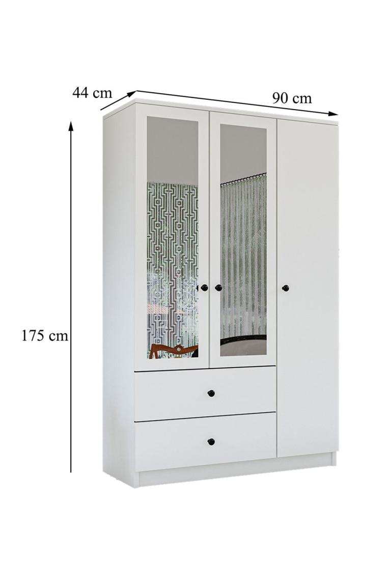 Gm 853 Home 3 Kapılı 2 Çekmeceli Düğme Kulplu Aynalı Gardırop