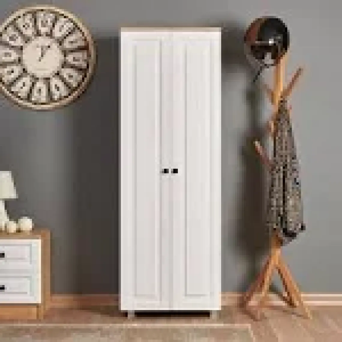 Just Home Ares 2 Kapak ve 8 Raflı Çok Amaçlı Dolap - Safir Meşe / Beyaz