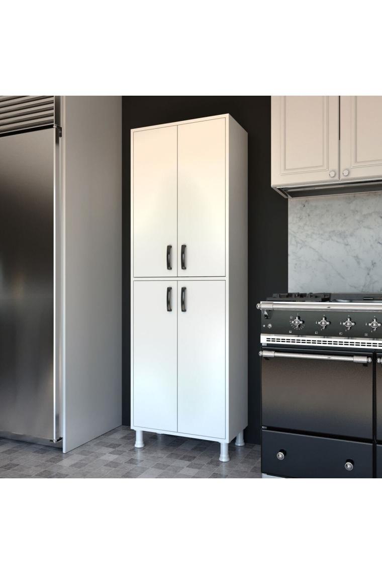 Rani F1 Çok Amaçlı Dolap 4 Kapaklı 6 Raflı Banyo Kiler Mutfak Dolabı Beyaz M4