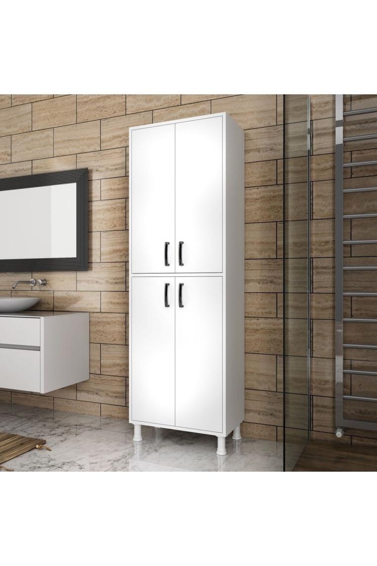 Rani F1 Çok Amaçlı Dolap 4 Kapaklı 6 Raflı Banyo Kiler Mutfak Dolabı Beyaz M4