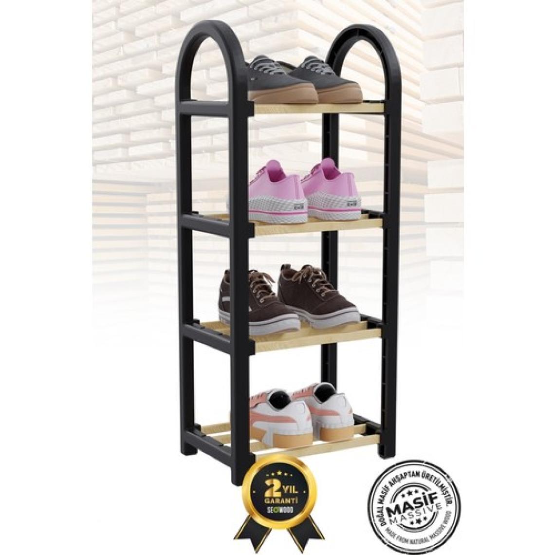 Stickwood 4 Katlı 1.sınıf Süper Kalite Mini Siyah Masif Ahşap Ayakkabılık Raf Ünitesi 2 Yıl Garantili SW-2504