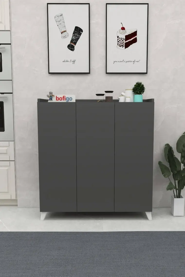 Bofigo 3 Kapaklı Çok Amaçlı Dolap Çok Amaçlı Mutfak Dolabı Banyo Dolabı Ayakkabılık Kumsal Antrasit