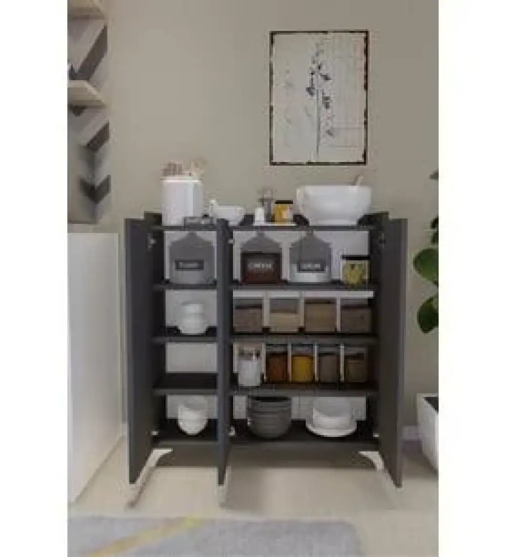 Bofigo 3 Kapaklı Çok Amaçlı Dolap Çok Amaçlı Mutfak Dolabı Banyo Dolabı Ayakkabılık Kumsal Antrasit
