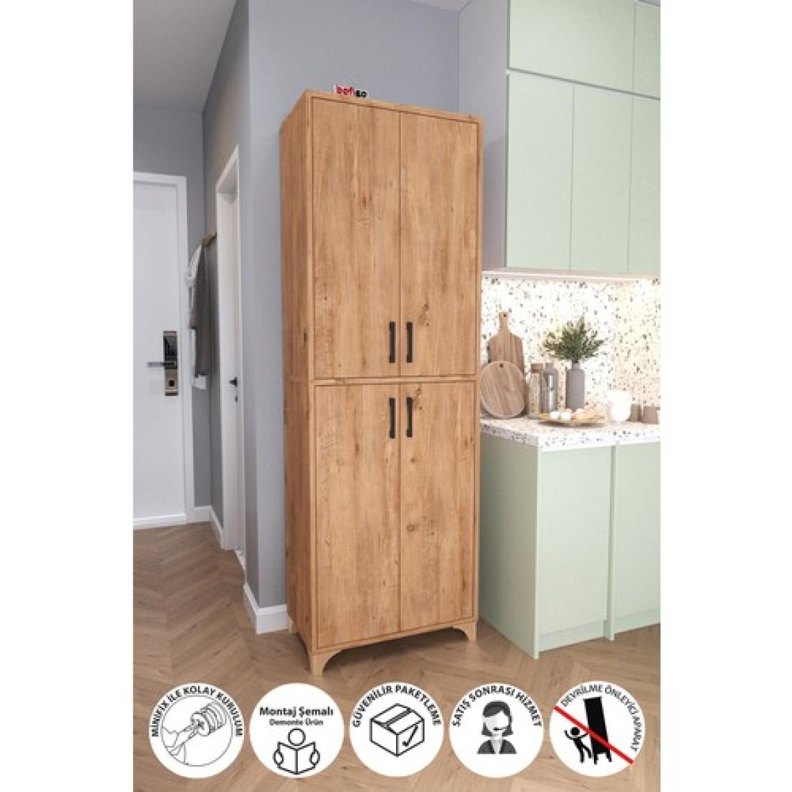 Bofigo Çok Amaçlı Dolap 4 Kapaklı 6 Bölmeli Banyo Dolabı Mutfak Dolabı Nehir Çam