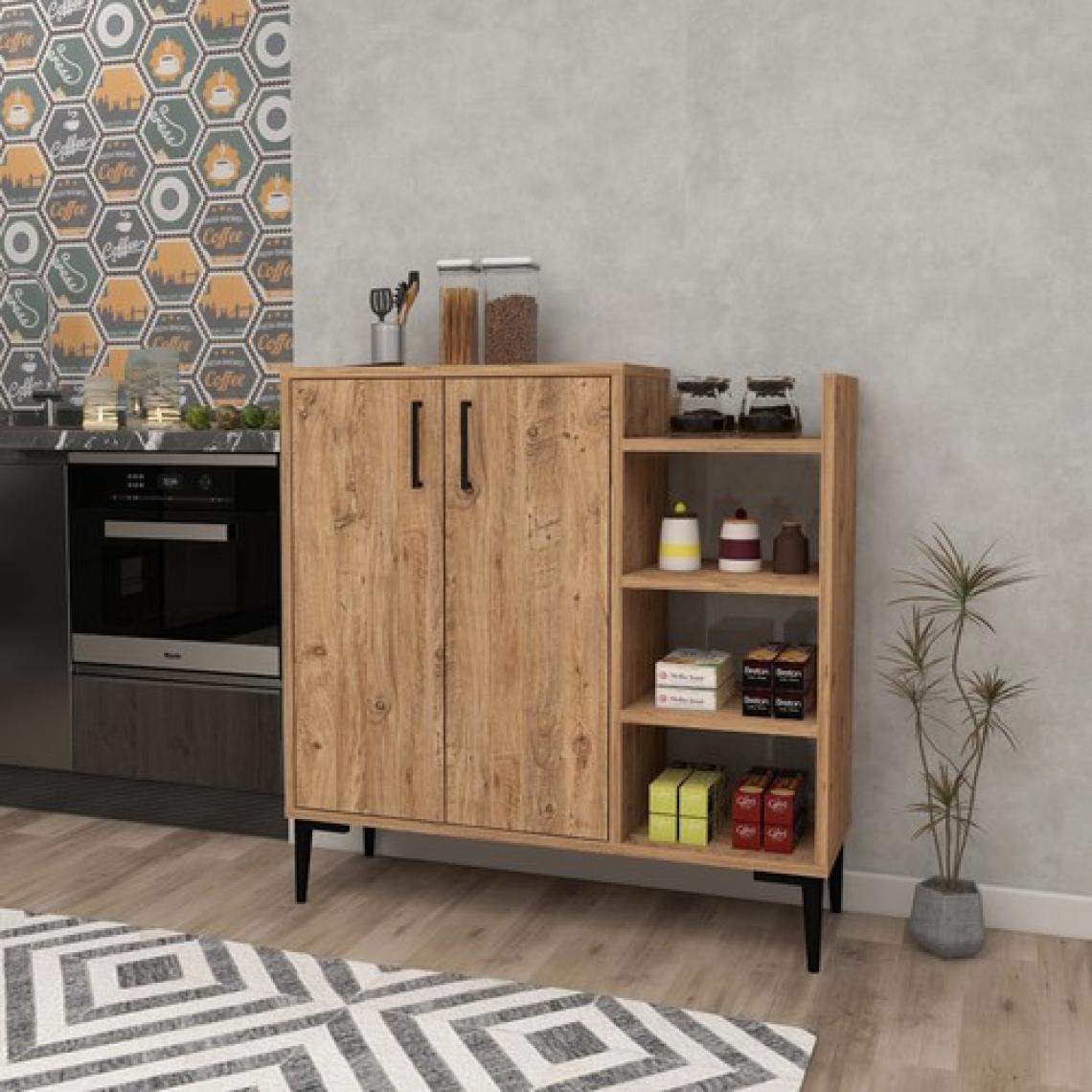 Arnetti Leskar 2 Kapaklı 6 Raflı Çok Amaçlı Mutfak Dolabı, Atlantik Çam - Leskar
