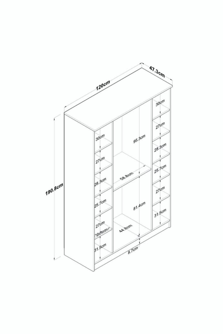 Rani Ba116 Geniş Gardırop Elbise Dolabı 4 Kapaklı 12 Raflı 2 Askılı Sepet Ceviz - Beyaz