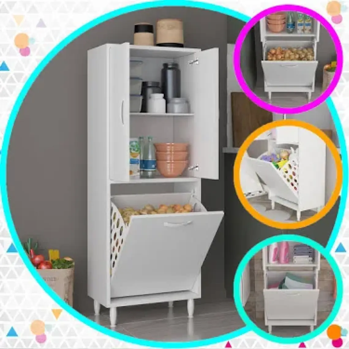 Gamzem Mutfak 55x138 Cm Mutfak Erzak Kiler Depolama Düzenleyici Dolabı