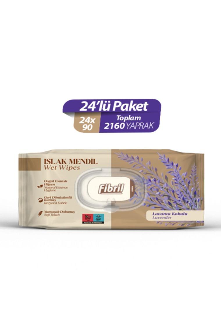 Lavanta Kokulu Islak Mendil 24x90 Pk 2160 Yaprak Doğal Esans , Geri Dönüştürülebilir Kumaş