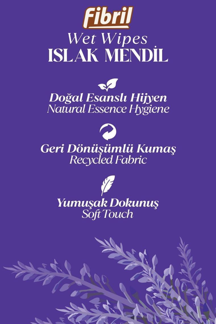 Lavanta Kokulu Islak Mendil 24x90 Pk 2160 Yaprak Doğal Esans , Geri Dönüştürülebilir Kumaş
