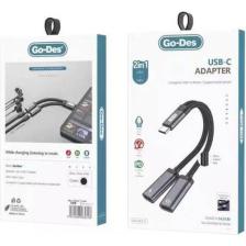 Go-Des Type-C Şarj ve Ses Dönüştürücü Go Des GD-UC311 Type-C 2in1 Kablo Siyah