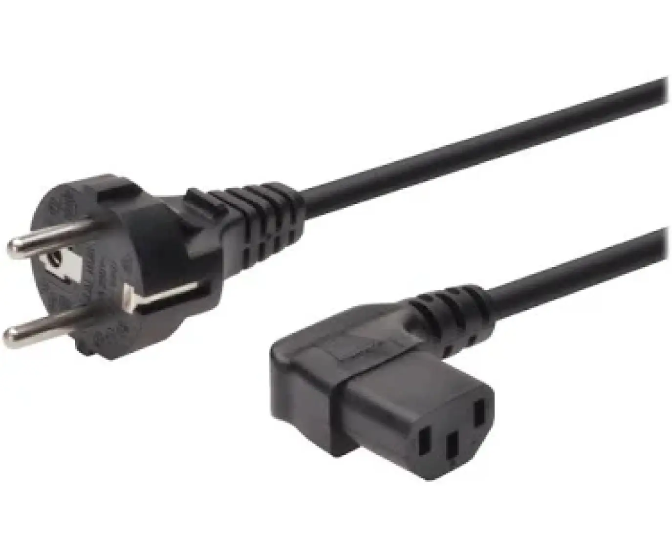 Güç Kablosu, Schuko Erkek - C13 Dişi, 90 Derece Açılı, 1,8 Metre, H05Vv-F3G 0.75Qmm, Siyah Renk
