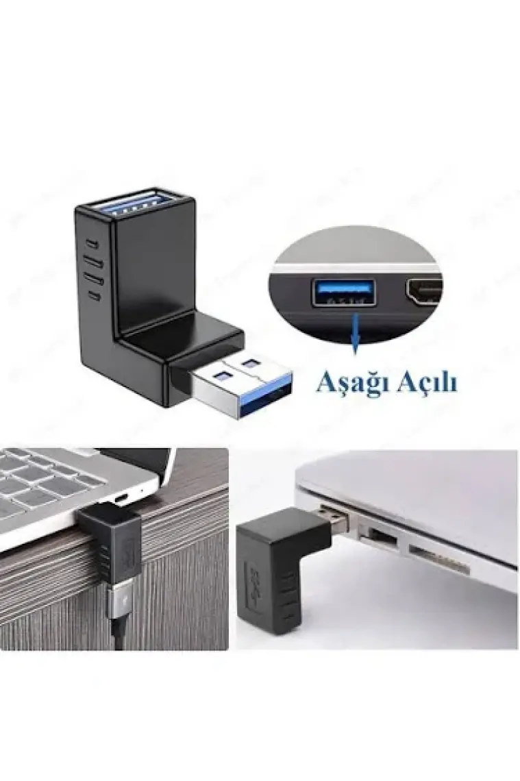 BK Teknoloji USB 3.0 Aşağı Açılı Konnektör Erkek Dişi 90 Derece Uzatma Adaptörü