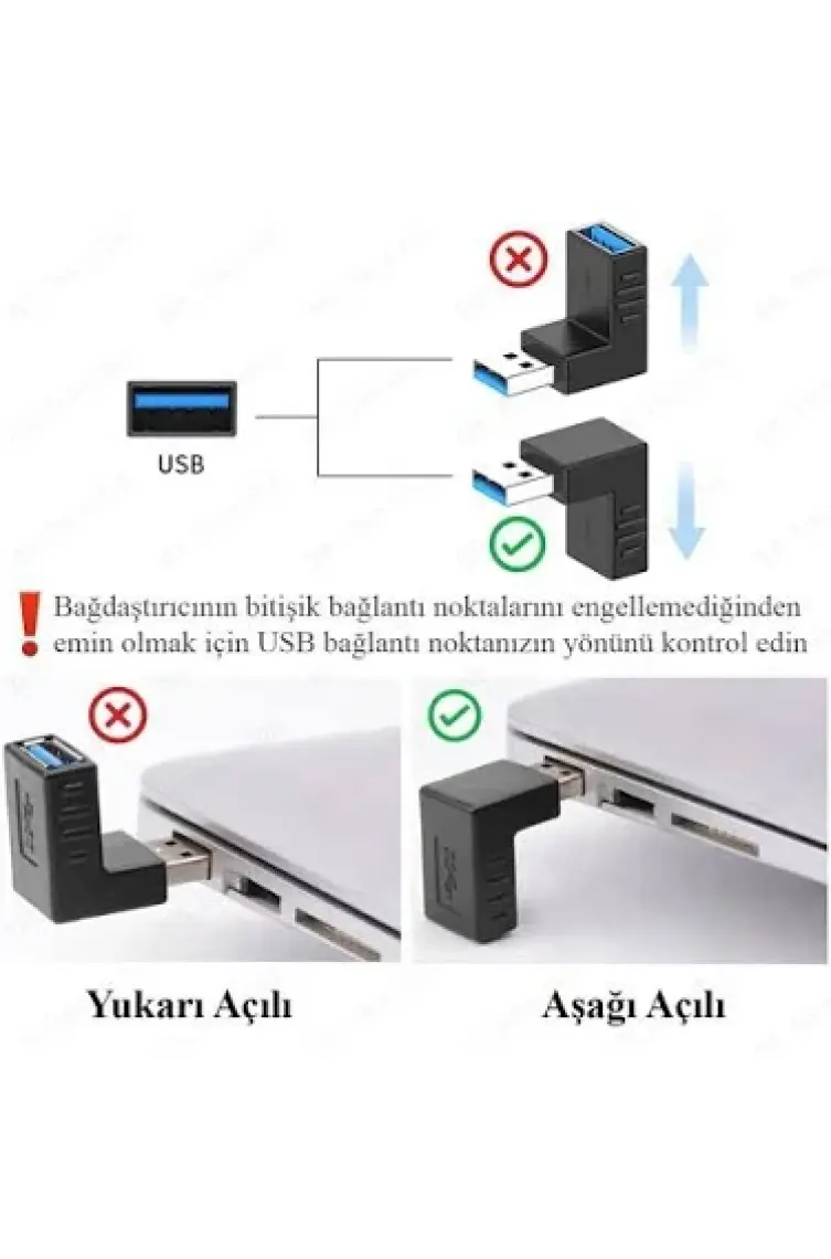 BK Teknoloji USB 3.0 Aşağı Açılı Konnektör Erkek Dişi 90 Derece Uzatma Adaptörü