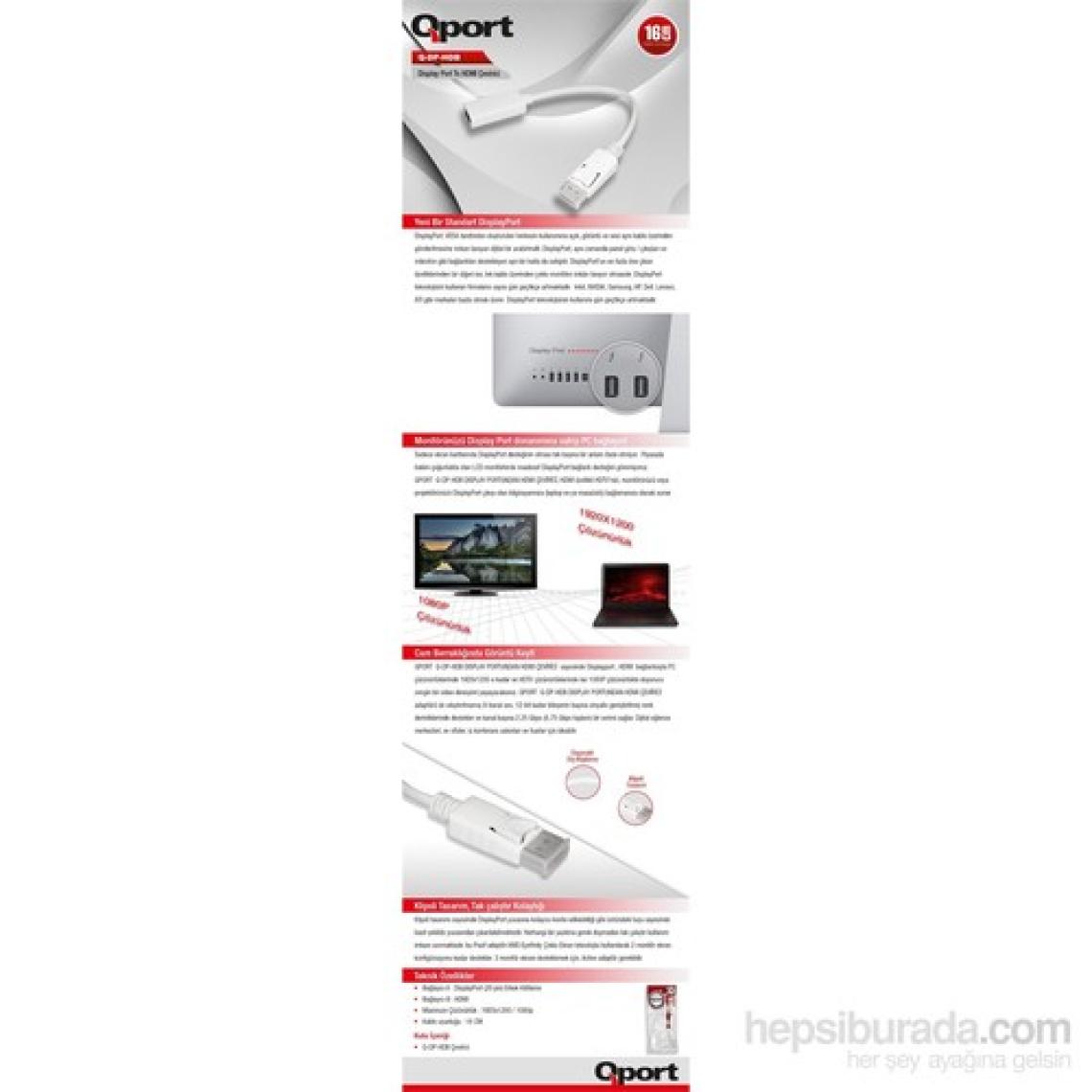Qport Q-DP-HDB Display Portundan HDMI Çevirici (16 CM)