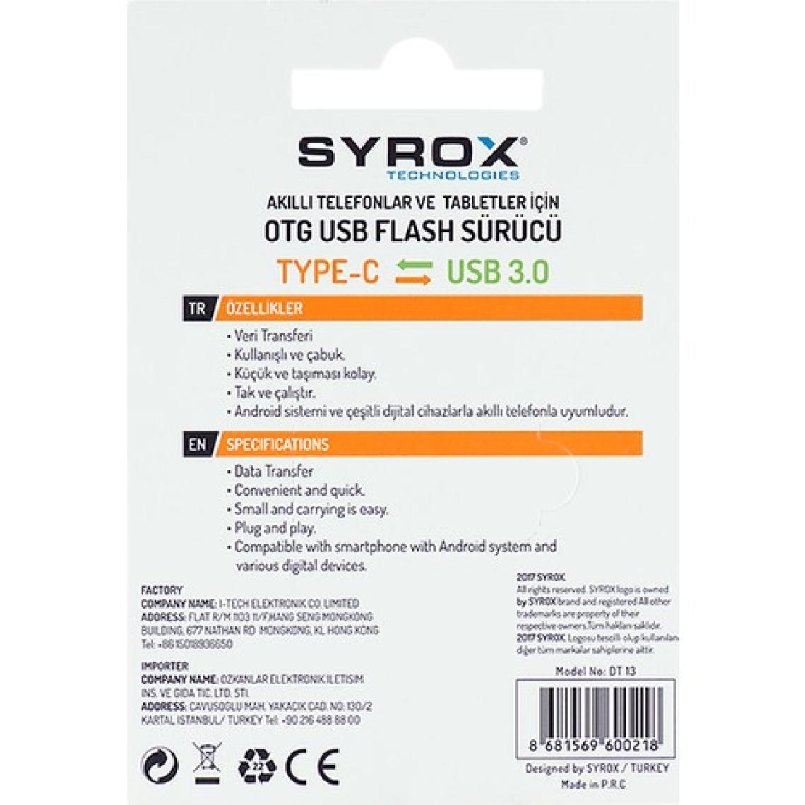 Syrox TYPE C - USB 3.0 OTG USB Flash Dönüştürücü