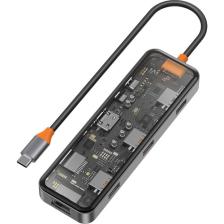 Wiwu CB008 Cyber 8 In 1 Type-C Hub 100W Şarj Destekli Şeffaf Görünümlü Sd KART-RJ45-HDMI-USB Çoğaltıcı