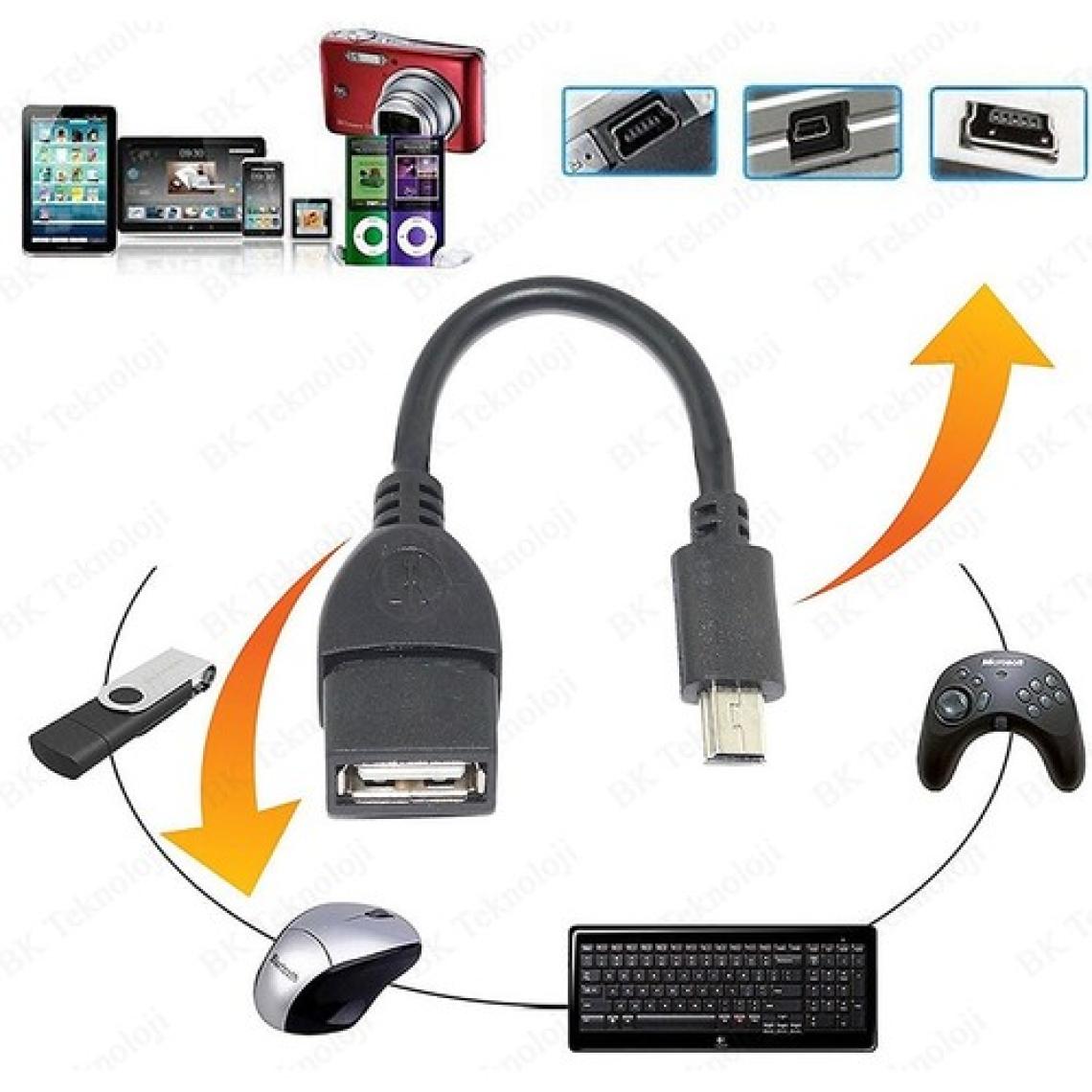 BK Teknoloji Mini USB V3 5 Pin Otg Kablosu USB Dişi Mini USB Erkek