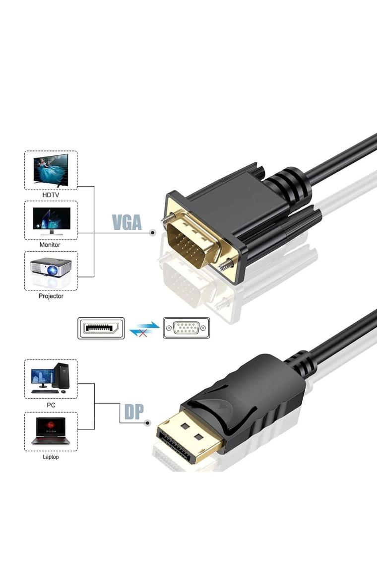 Aogo 1.8 Metre Display Port To VGA Kablo Display VGA Dp To VGA 1.8m Displayport Erkek VGA Erkek Kablo