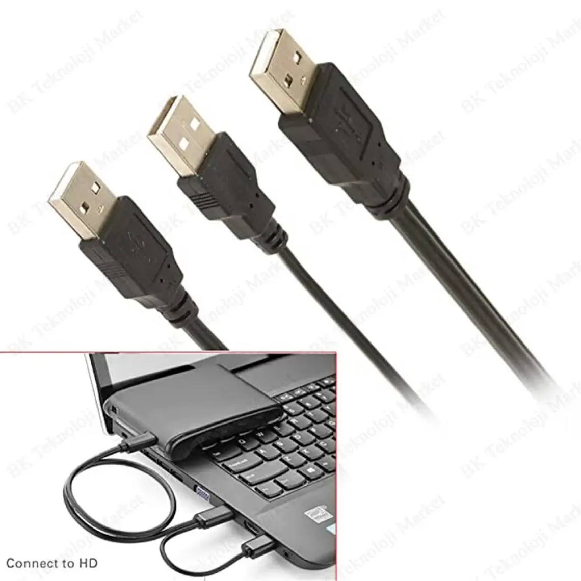 Ti-Mesh 2 İn 1 Usb 2.0 A Male To A 3A Male Y Splitter Kablo - 70/20Cm