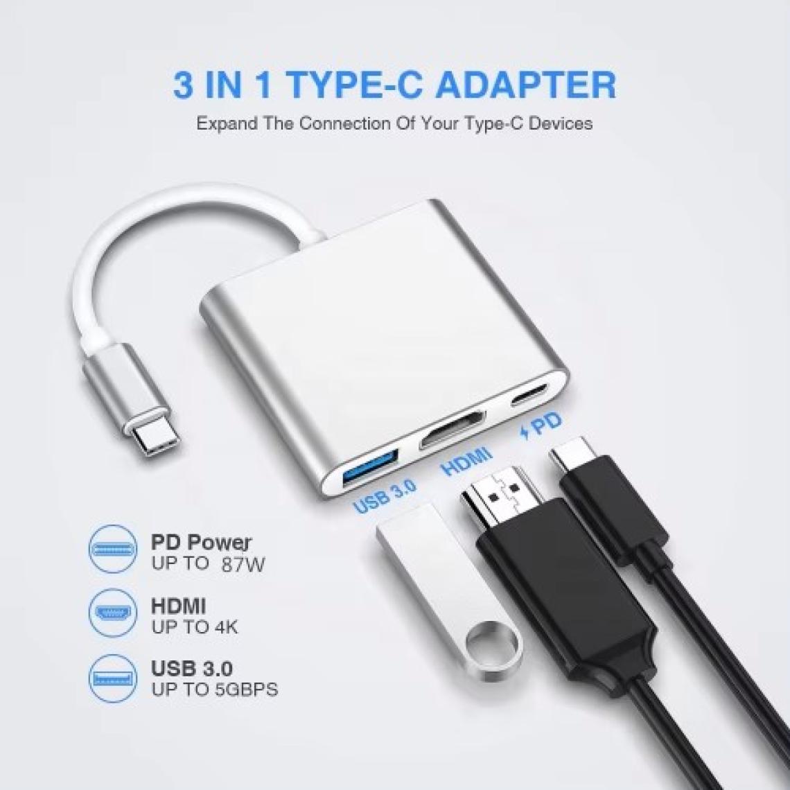 Foxyn Fxn-31 Samsung Dex Apple 3in1 Type-C Çevirici Adaptör Hub: Hdmı, USB 3.0 Şarj