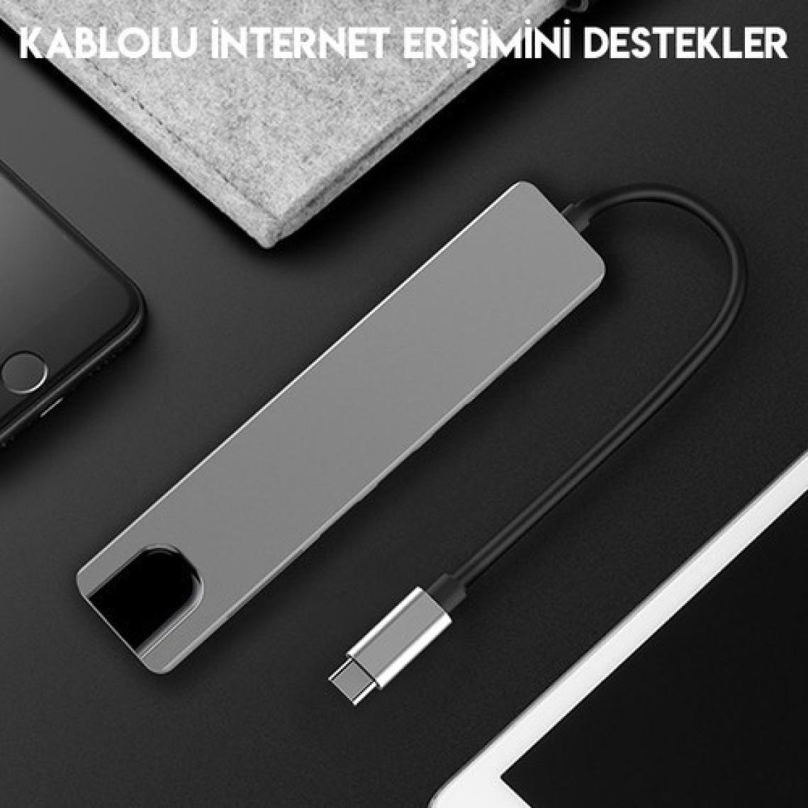 Daytona FC04 Macbook Uyumlu Type-C™ To 4K HDMI Tv Projeksiyon Ultra Hd 1080P 2* Type-C 2* USB 3.0 Ethernet Lan 6ın1 Çevirici Hub Adaptör