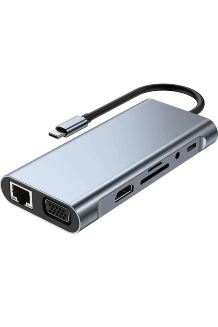 Comse Macbook Pro Air Type C Hub Pd Şarj HDMI Sd Network VGA Girişli 11 In 1 Çevirici Dönüştürücü Çoklayıcı