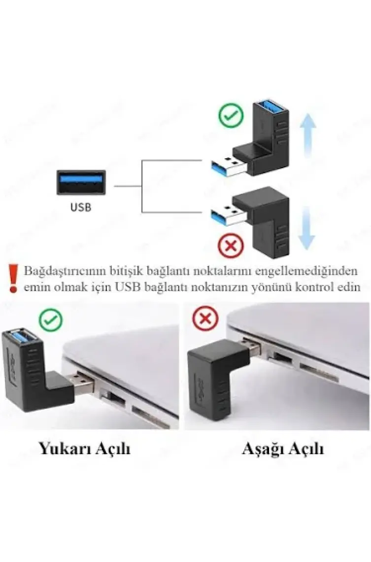 BK Teknoloji USB 3.0 Yukarı Açılı Konnektör Erkek Dişi 90 Derece Uzatma Adaptörü