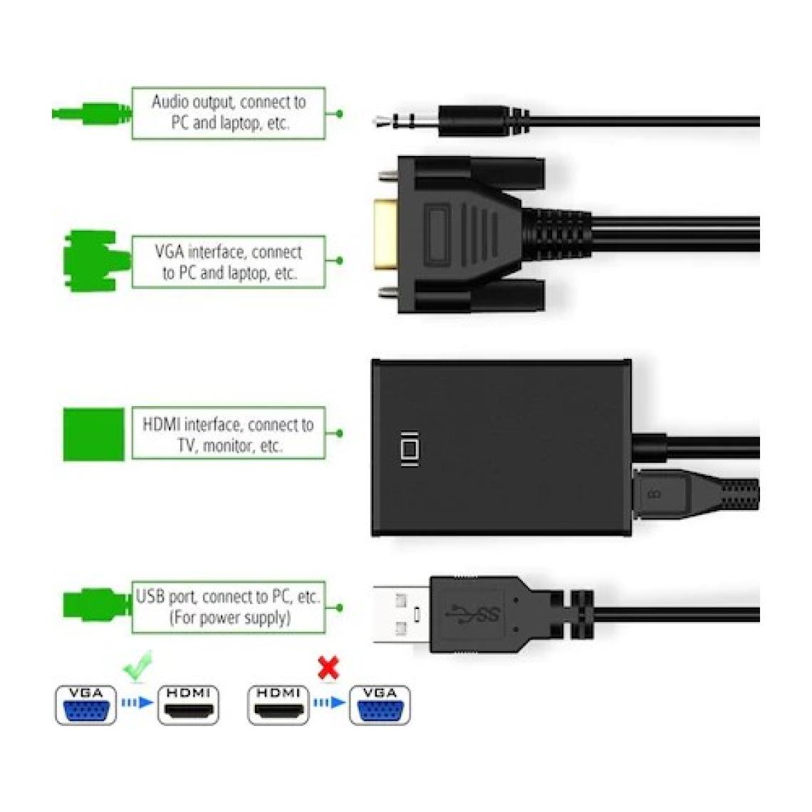 Hadron VGA To HDMI Çevirici + Ses