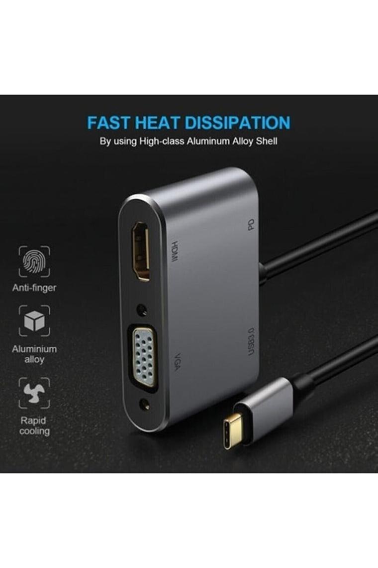 Cf02 4in1 Macbook Uyumlu Type-c To 4k Hdmı/vga/pd Şarj/usb3.0 Hub Adaptör