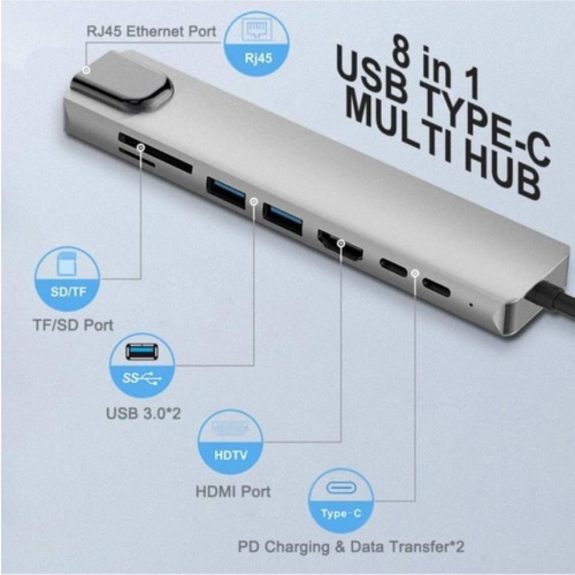 Bonjux Macbook Pro Air USB Type-C Hub Dönüştürücü Çevirici Çoklayıcı USB Hdmı Micro Sd 8 Girişli 8 In1
