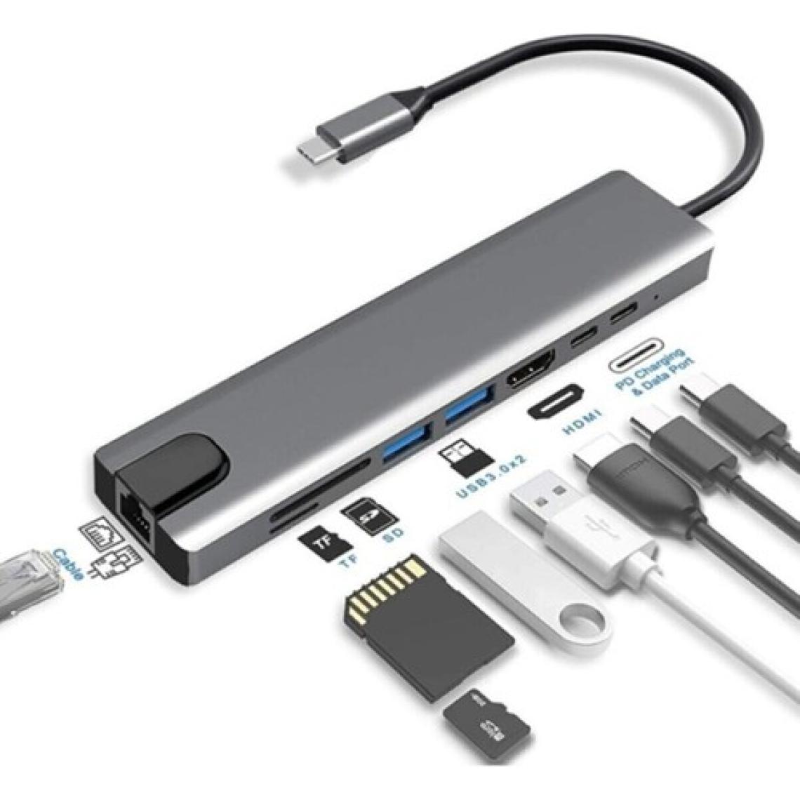 Bonjux Macbook Pro Air USB Type-C Hub Dönüştürücü Çevirici Çoklayıcı USB Hdmı Micro Sd 8 Girişli 8 In1