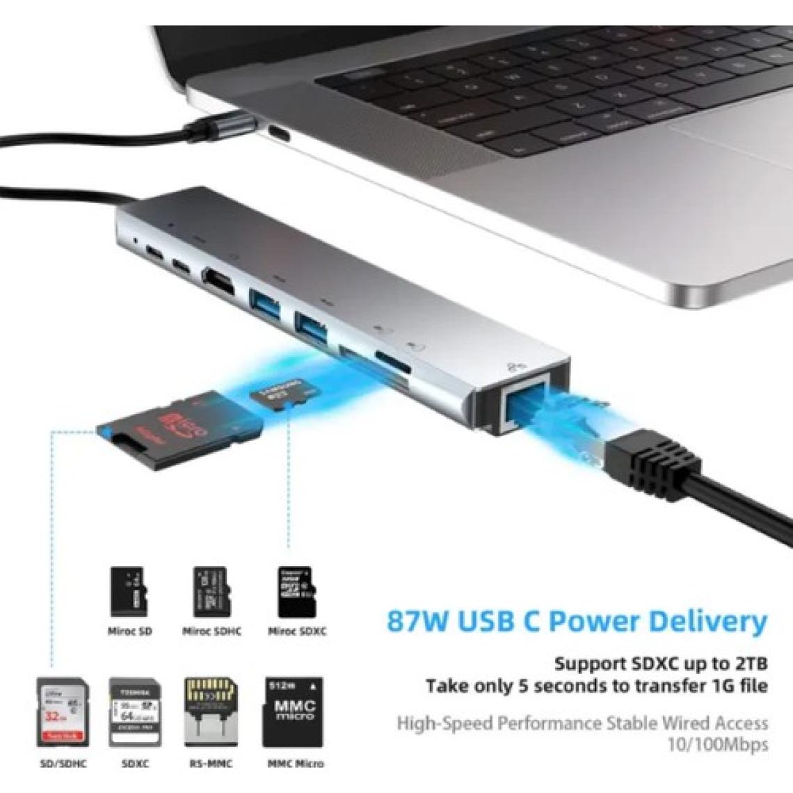 Megamus 4K Çok Fonksiyonlu Adaptör 8V1 USB RJ45 Hd Ethernet Adaptörü USB 3.0  Kart Okuyucu Pd/sd/tf