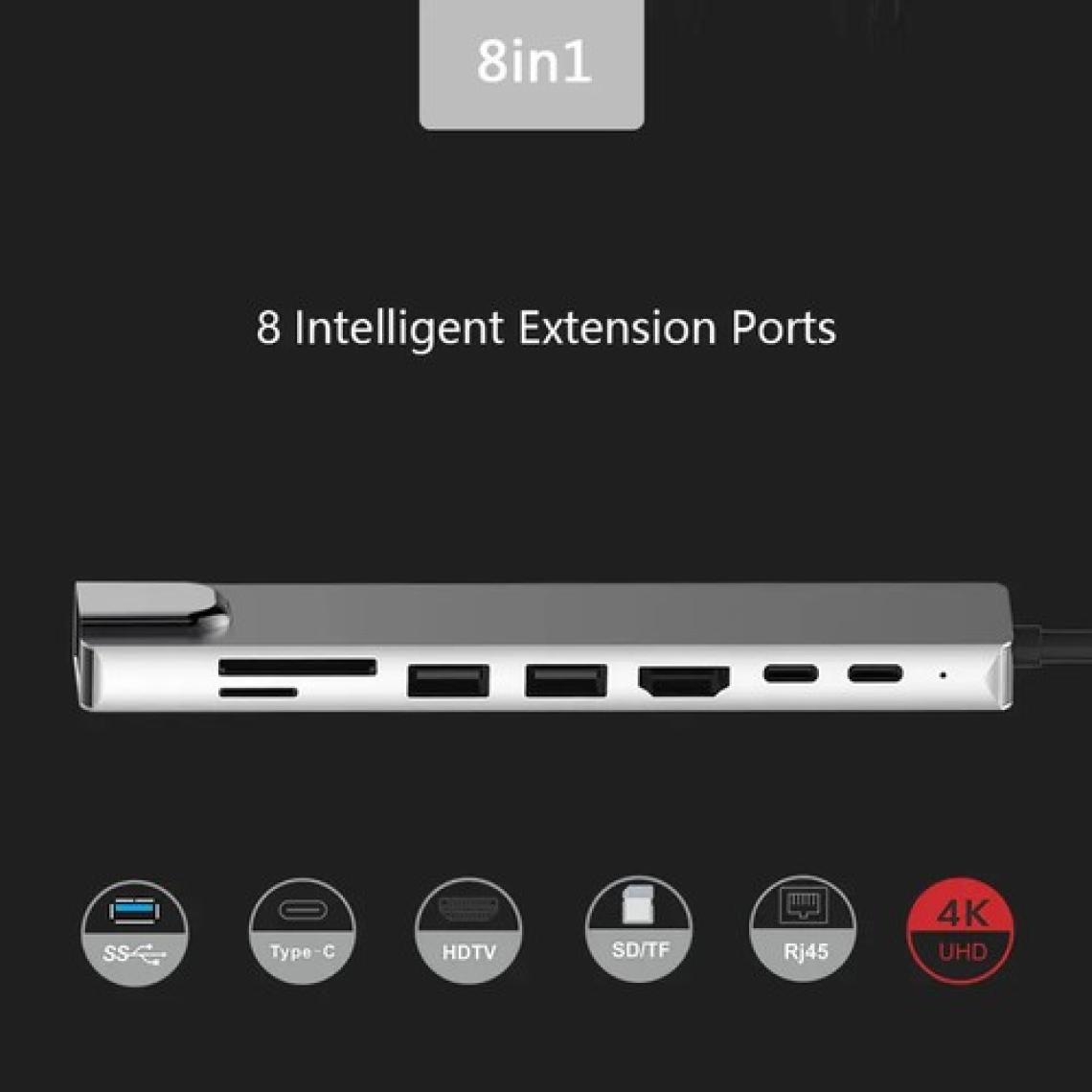 Megamus 4K Çok Fonksiyonlu Adaptör 8V1 USB RJ45 Hd Ethernet Adaptörü USB 3.0  Kart Okuyucu Pd/sd/tf