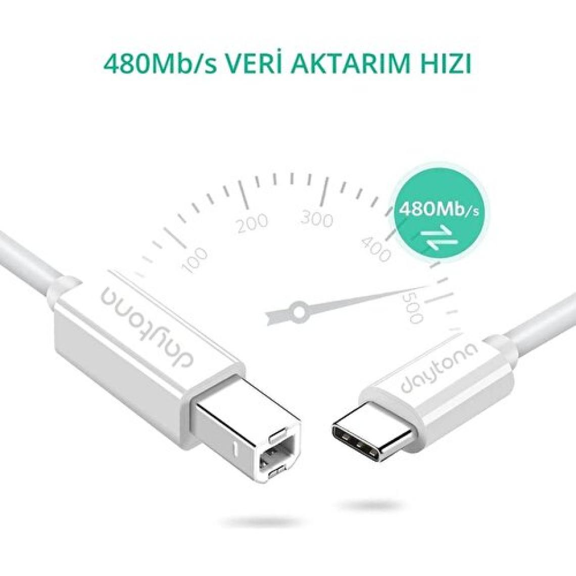 Daytona TB1-2 Type-C To USB B Telefon Bilgisayar Tablet İçin Mıdı Org Elektrikli Piyano Yazıcı Konnektörü Çevirici Kablo(1metre)