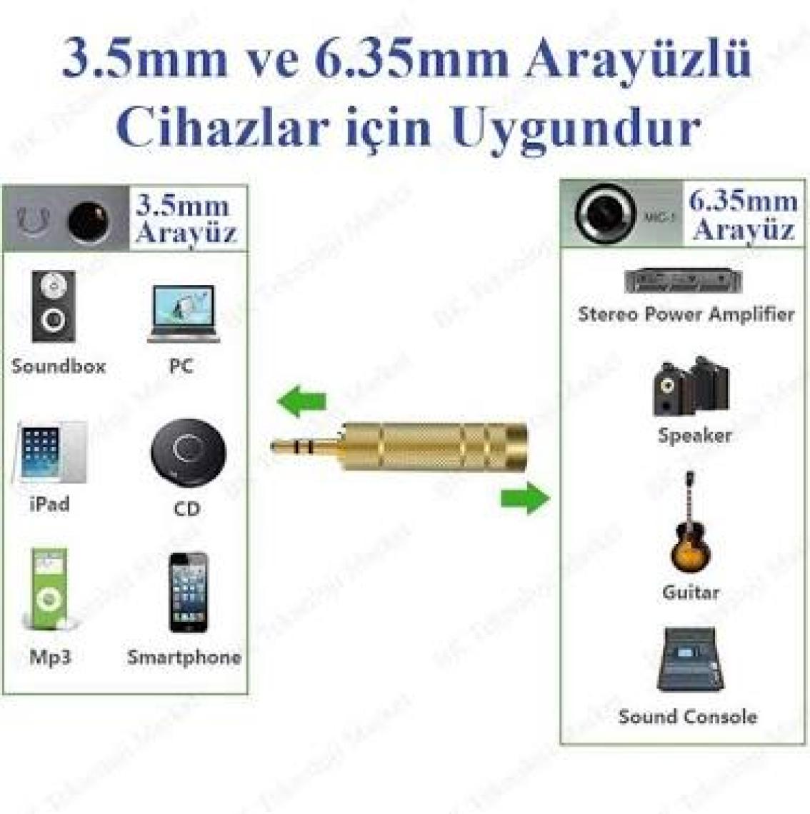 BK Teknoloji Gold Plated 3.5 mm Erkek - 6.35 mm Dişi Dönüştürücü Jack Adaptör