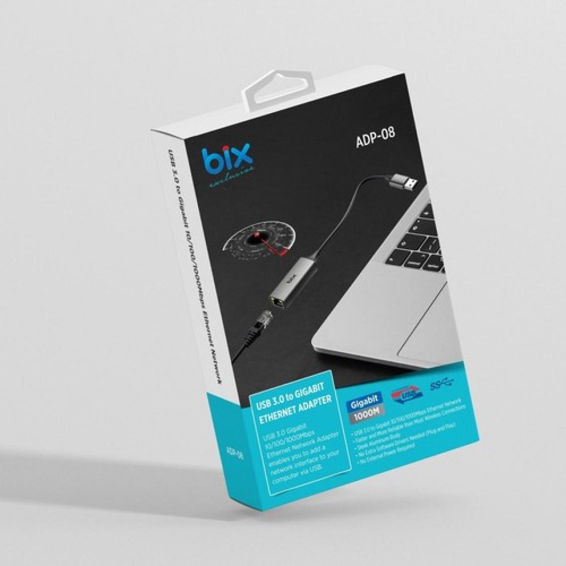Bix Adp-08 USB 3.0 Gigabit Ethernet 10/100/1000Mbps RJ45 Dönüştürücü Adaptör