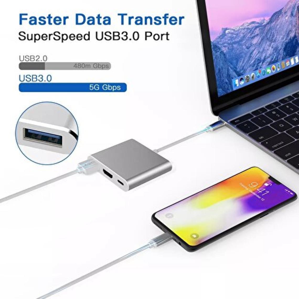 Daytona CF01 Macbook Uyumlu 4K Full HD 1080p Type C To 3 Portlu HDMI - USB 3.0 - PD Çevirici Hub Adaptör