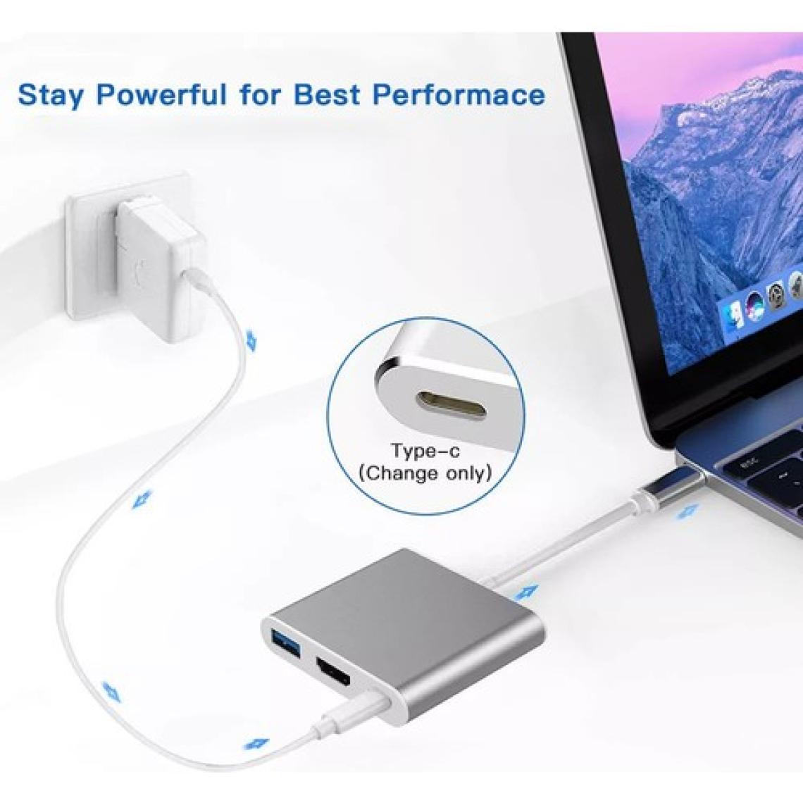 Daytona CF01 Macbook Uyumlu 4K Full HD 1080p Type C To 3 Portlu HDMI - USB 3.0 - PD Çevirici Hub Adaptör