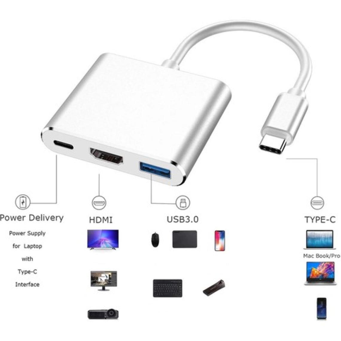 Daytona CF01 Macbook Uyumlu 4K Full HD 1080p Type C To 3 Portlu HDMI - USB 3.0 - PD Çevirici Hub Adaptör