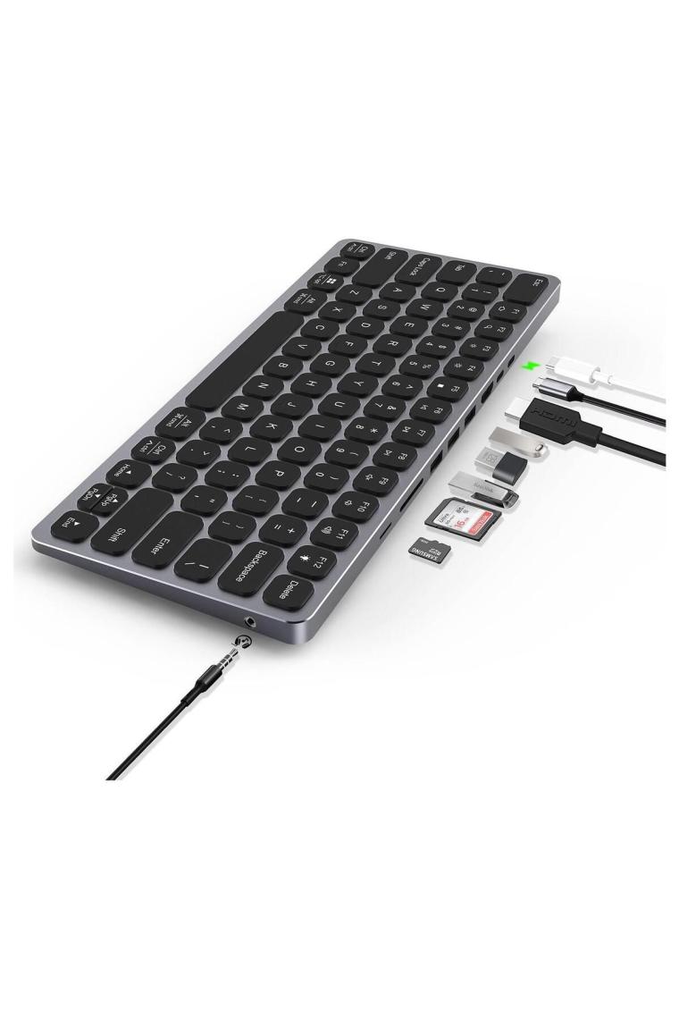 Bix BX-keyhub01 9in1 HUB Özellikli Çok Fonksiyonlu Kablolu Klavye 3x USB 3.0+4K HDMI+PD+Micro SD+3,5mm Aux Mic Girişli