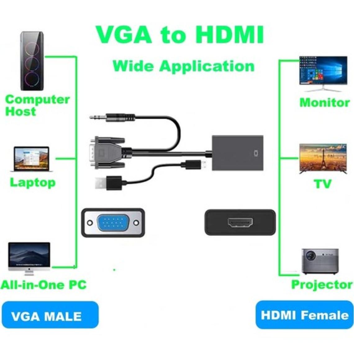Aogo VGA HDMI Aktif Dönüştürücü VGA To HDMI Kablolu VGA Erkek HDMI Dişi VGA In HDMI Out Converter