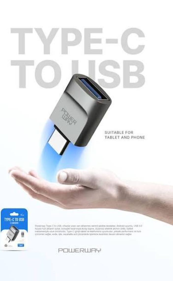 Powerway  Type-C To USB 3.0 (Yüksek Hızlı) Veri Aktarımı Otg Çevirici Dönüştürücü Adaptör