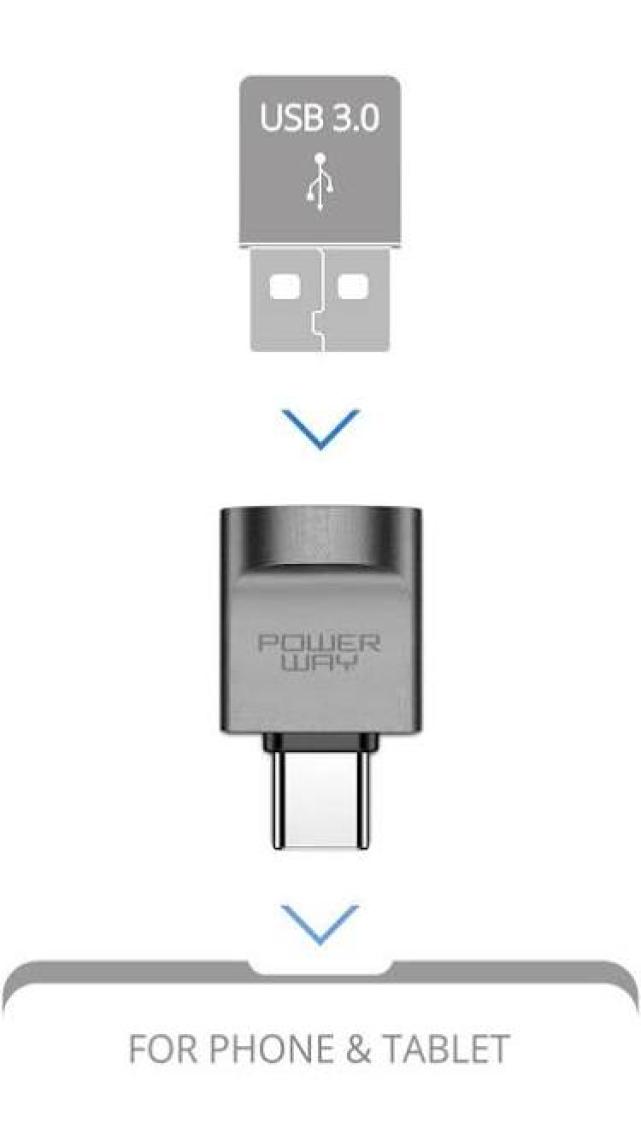 Powerway  Type-C To USB 3.0 (Yüksek Hızlı) Veri Aktarımı Otg Çevirici Dönüştürücü Adaptör