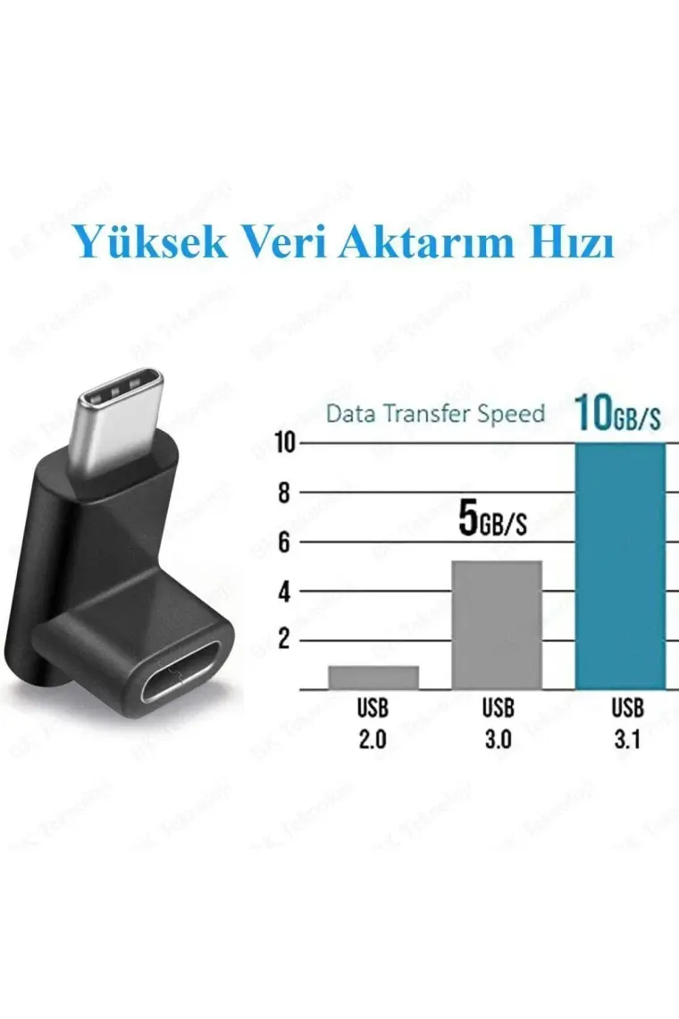 BK Teknoloji 90 Derece Dirsek Aşağı ve Yukarı Açılı USB C Type-C Erkek - Dişi Adaptör
