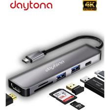 Daytona  CH-13C Macbook Uyumlu Type-C To 2* USB 3.0 Sd Tf 4K Hd 1080P HDMI Pd Kart Okuyucu Çevirici Hub Adaptör