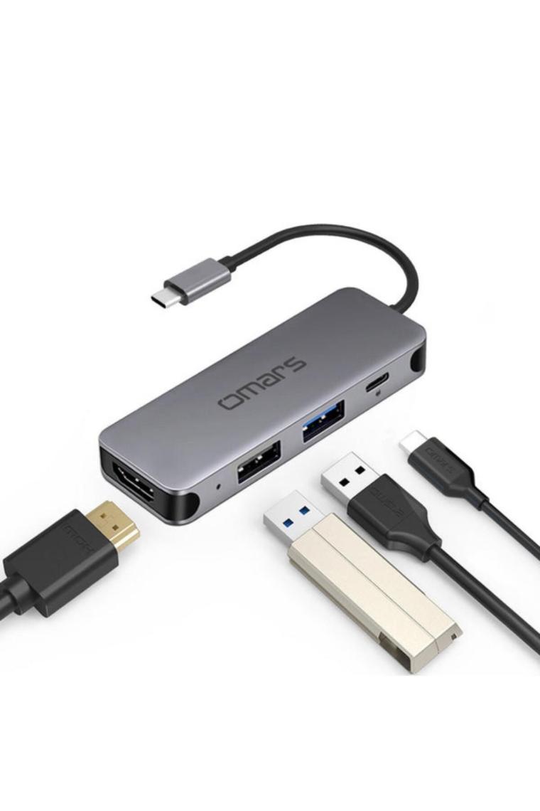 Omars 4 Port Usb-C Hub 4K HDMI Video Transferi USB 3.1 Pd Usb-A ve Type-C Hub Çoklayıcı Adaptör