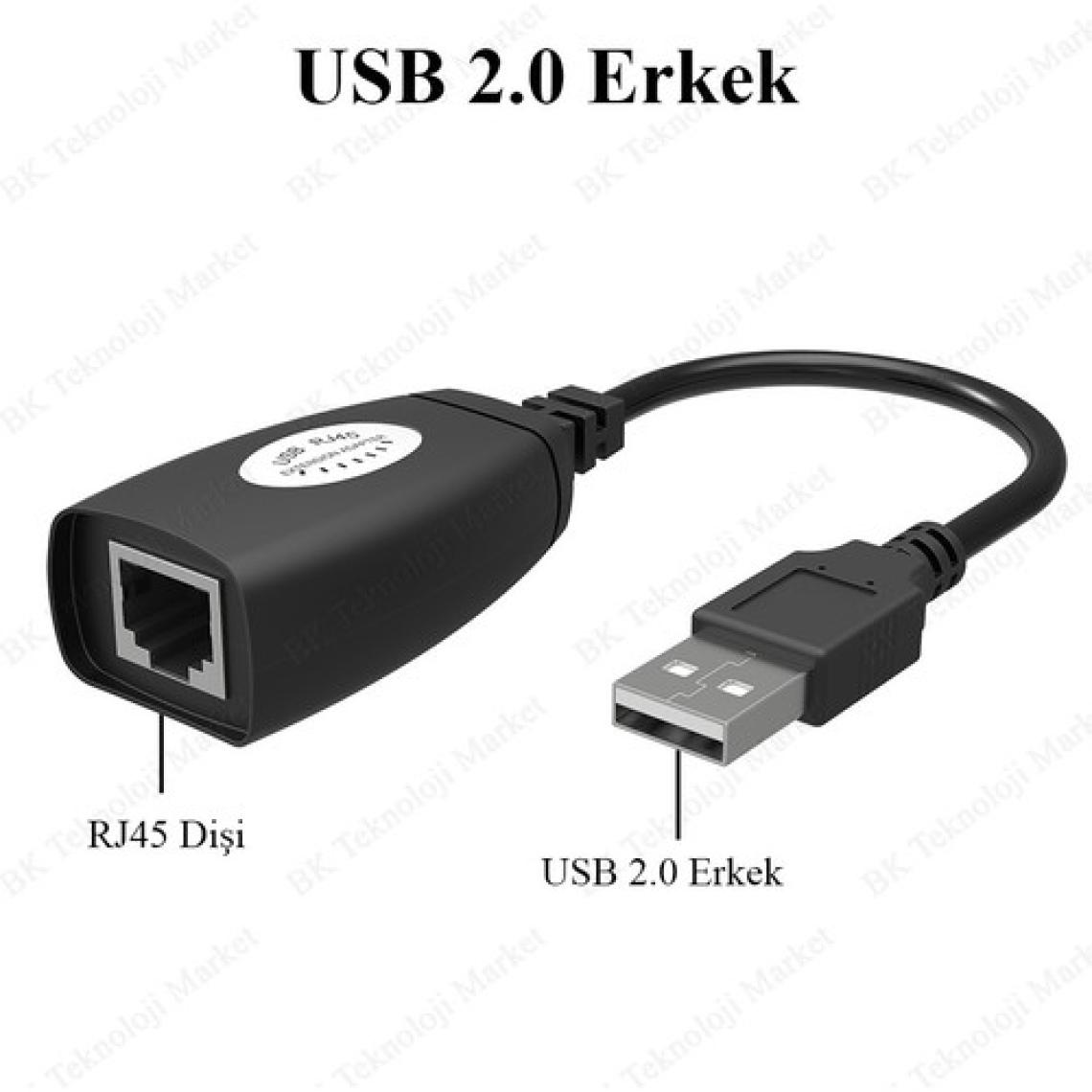 BK Teknoloji USB Extender - Cat5 / CAT5E / Cat6 Kablosu Üzerinden USB 2.0 - RJ45 Lan Uzatma Adaptörü